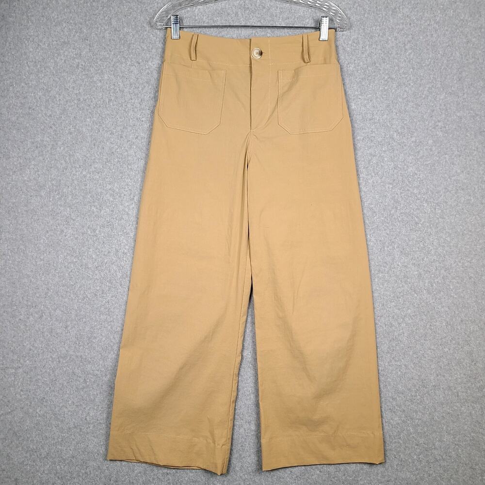Miou Muse High Rise Crop Wide Leg Pant Tan Women's Medium Clean Girl Luxury